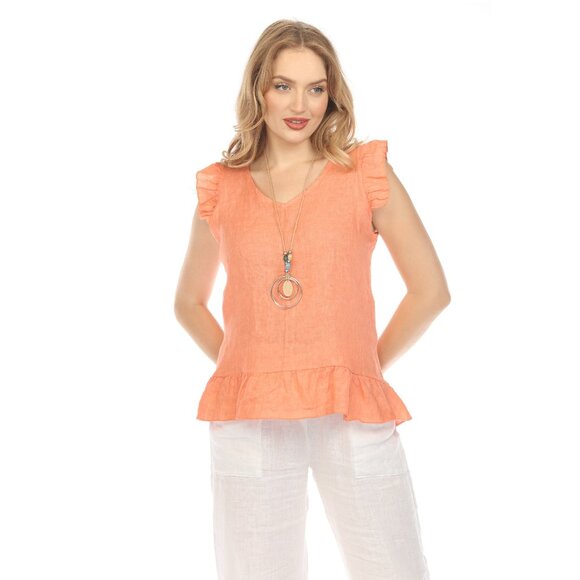 Peach High-Low Cap Sleeves Top with Bottom Ruffles - Picture 1 of 4